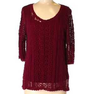 Christopher & Banks 3/4 sleeve crochet top